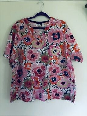 Tafford Multicolor Floral V-Neck Scrub Tunic Size XL